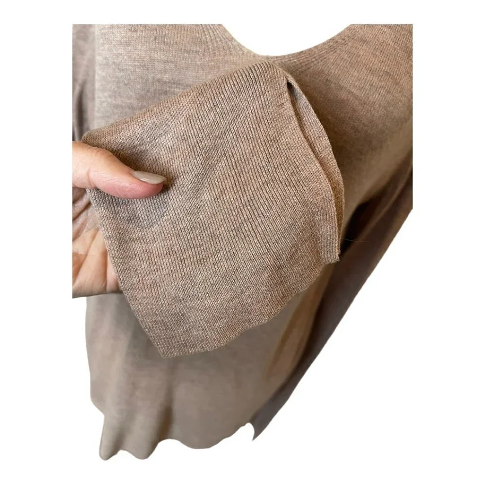Zara Knit Brown‎ Taupe V Neck Lightweight Hi Low Hem Pullover Sweater Size M